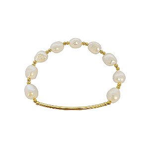 Pulseira elástica em banho de ouro 18k com bolinhas e pérolas cultivadas