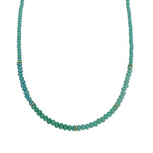 Choker de cristais naturais azul tiffany com detalhes em ouro 18k