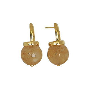 Brinco banhado em ouro 18k com detalhe liso e cristal citrino