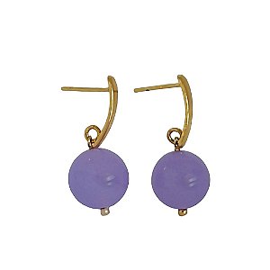 Brinco banhado em ouro 18k com pedra natural jade roxa