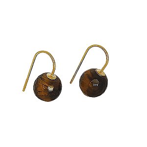 Brinco banhado em ouro 18k com pedra olho de tigre facetada