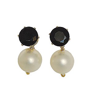 Brinco banhado em ouro 18k com zircônia negra e pérola shell