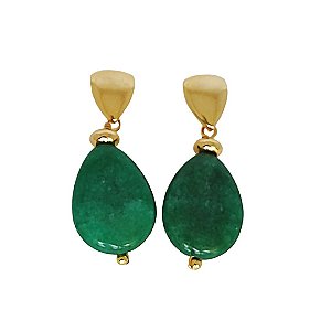 Brinco banhado em ouro 18k com pedra natural jade verde