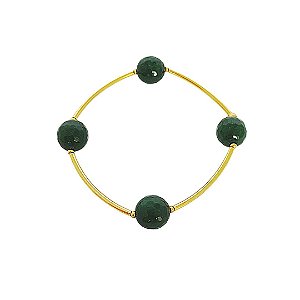 Pulseira elástica em banho de ouro 18k com jade verde esmeralda facetada