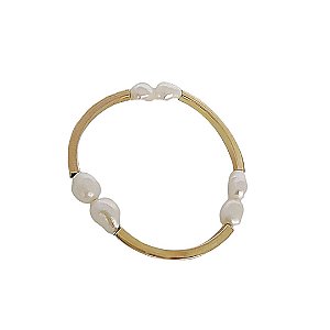 Pulseira elástica com aros em banho de ouro e pérolas cultivadas