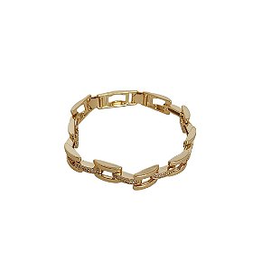 Pulseira em banho de ouro 18k com elos quadrados zircônias cristais e um elo removível
