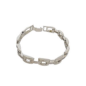 Pulseira em banho de ródio branco com elos quadrados zircônias cristais e um elo removível