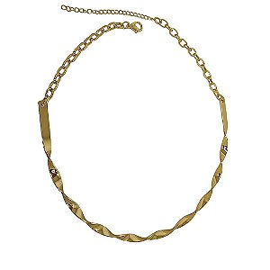 Colar em banho de ouro 18k aro rígido torcido com corrente