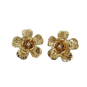 Brinco em banho de ouro 18k flor com zircônia cristal