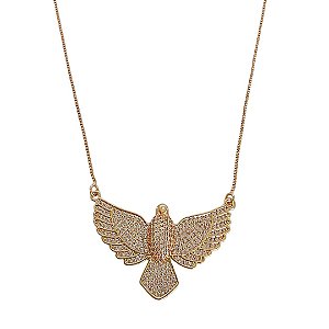 Colar em banho de ouro 18k com divino espirito santo cravejado de zircônias cristais