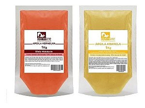 Kit Argila Vermelha E Amarela 1kg - 100% Naturais - Dermare