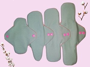 Kit 4 Absorventes Ecológicos Reutilizáveis de Tecido 100% Algodão Orgânico com Tingimento Sustentável
