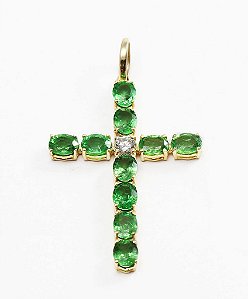 Pingente Cruz de Tsavoritas e Brilhante