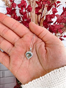 Colar de Coração Brilhante (Esmeralda) 45cm