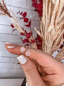 Anel Solitário Coração Rosa