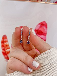 Brinco Argola Cravejada Gota Ametista