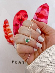 Colar de Coração Brilhante Esmeralda 45cm