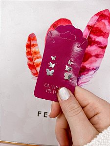 Brinco Trio de Borboletas Origami