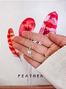 Conjunto Brinco + Colar Borboleta Origami 45cm