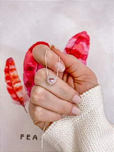 Colar de Coração Brilhante Rosa 45cm