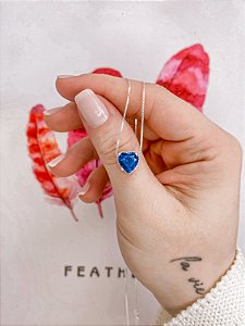 Colar Coração de Zircônia Safira 45cm
