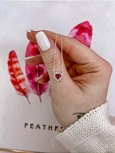 Colar de Coração Brilhante Rubi 45cm