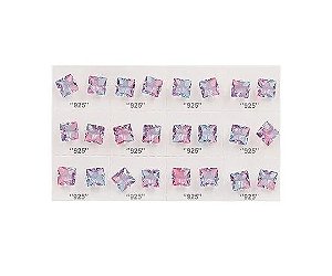 Brinco Quadrado Lilás/Fúcsia 8mm