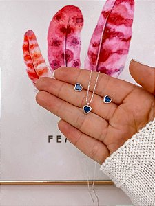 Conjunto Brinco + Colar Azul Bic