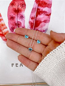 Conjunto Brinco + Colar Azul Piscina