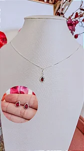 Conjunto Colar e Brinco Gota Vermelho