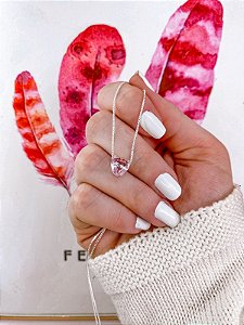 Colar Coração Rosa 45cm