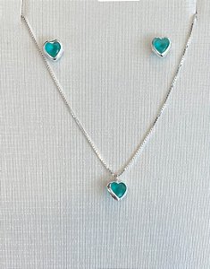 Conjunto Brinco + Colar Verde Tiffany