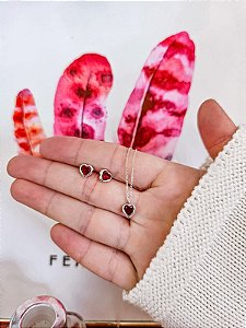 Conjunto Brinco + Colar Vermelho C/ Cartier 45cm