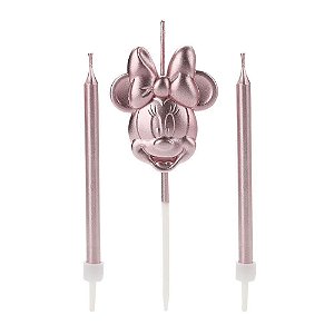 Kit C/ 3 Velas Minnie Mouse Rose Gold Metalizado