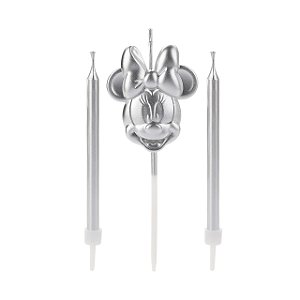 Kit C/ 3 Velas Minnie Mouse Metalizado Prata