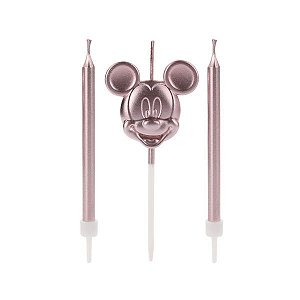Kit C/ 3 Velas Mickey Mouse Rose Gold Metalizado
