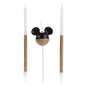 Velas Disney Mickey Mouse Dourado 3 Unidades