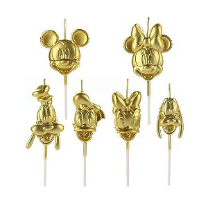Velas Turma Do Mickey Disney C/ 6 Unidades Dourado