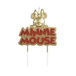 Vela Glitter Minnie Mouse Dourado C/ Vermelho 1 Unidade