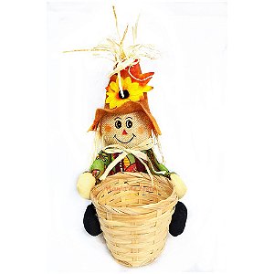 ESPANTALHO COM CESTO PARA DECORAÇÃO DE FESTA JUNINA - 1 UNIDADE