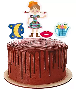 Topper Decorativo P/ Bolo Festa Junina Menina C/4 Unidades