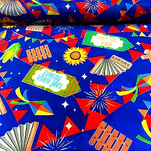 Tnt Estampa Junina Azul Cadê Minha Prenda - 1 Metro