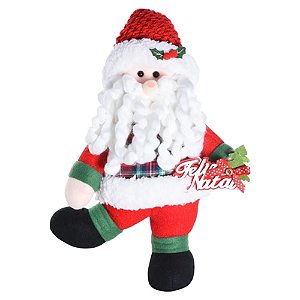 Papai Noel C/ Placa Feliz Natal Xadrez Decoração Natalina