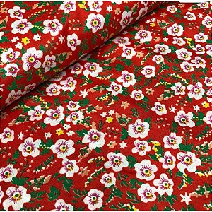 Tecido Chita Chitão Floral Vermelho - 1,40x1 Metro