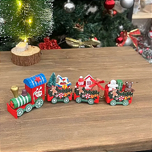 Enfeite De Madeira Trem Decorativo Natal Com 4 Vagões Colorido Trenzinho