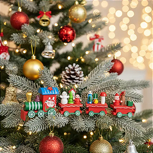 Enfeite De Madeira Trem Decorativo Natal Com 6 Vagões Colorido Trenzinho