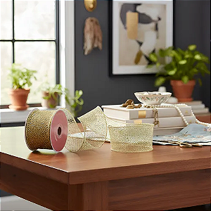 Fita Decorativa Tela Ouro 6,3 Cm X 9,14 M - 1 Unid