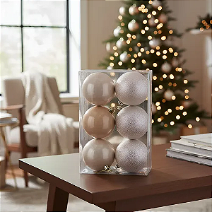 Bolas De Natal Perolada Champagne 8cm C/6 Unidades
