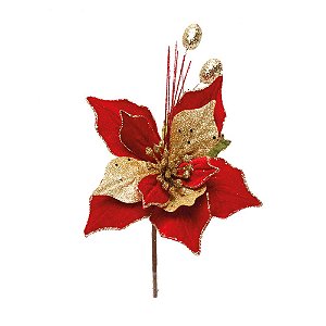 Pick Galho Natal Poinsetia Flor Cabo Curto 12x12x25cm - Unid