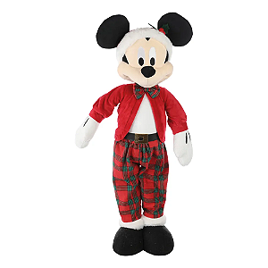Pelucia Mickey Roupa Xadrez Vermelho Disney Natal 78cm - Un